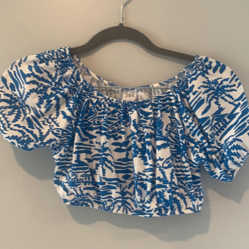 zara blue toile kids top